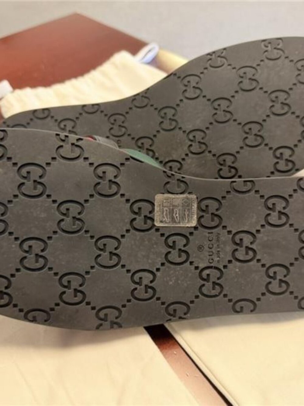 Gucci Men’s Size 11 Web Slide Sandals Black Leather GG Logo Green Red Stripe - Picture 8 of 10